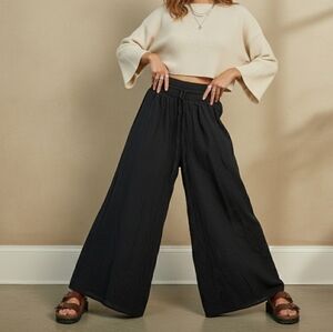Natural Life High Waisted Black 100% Cotton Palazzo Pants Wide Leg Flowy XS/S